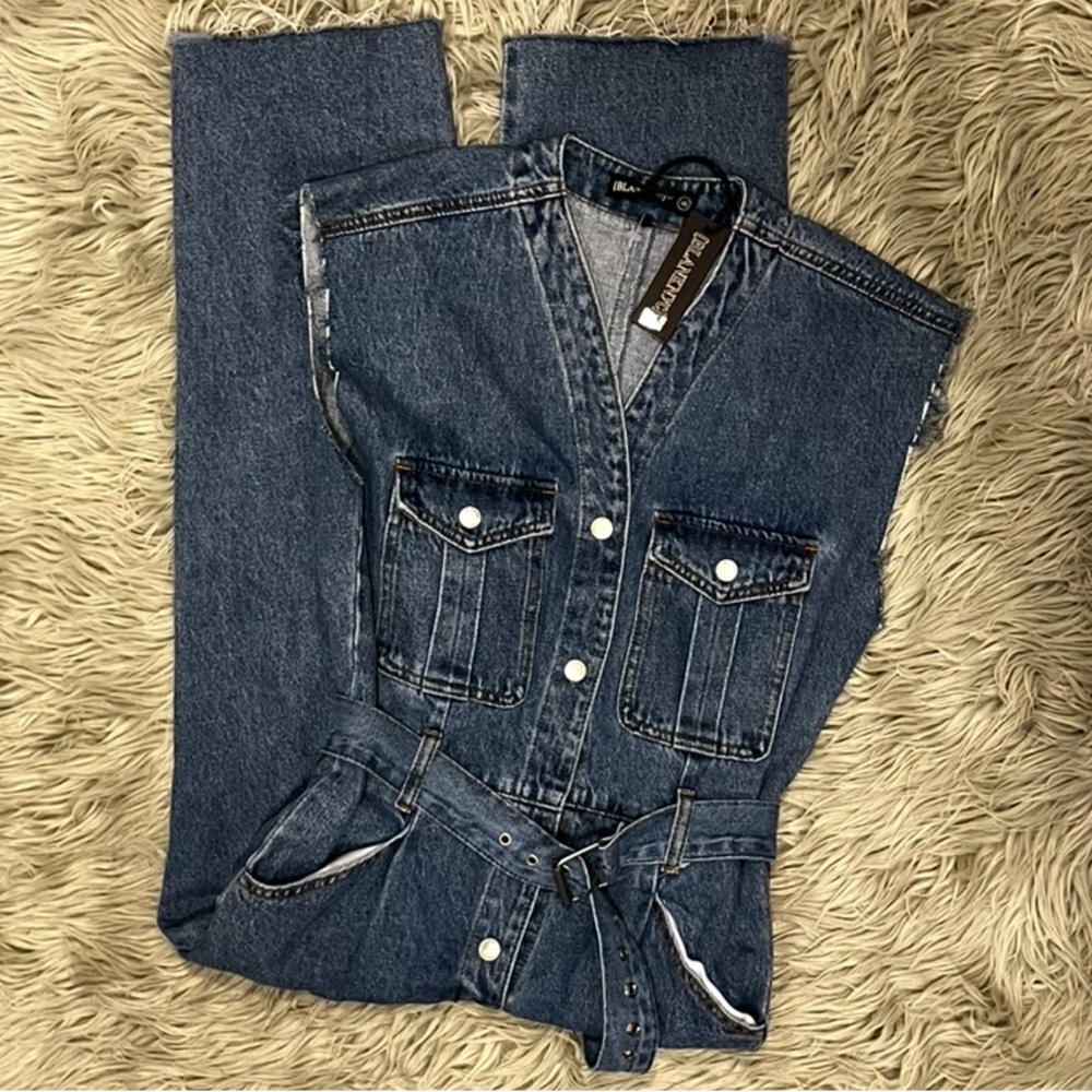 NWT BLANK NYC Distressed Cropped Denim Belted Jumpsuit - Picture 4 of 7